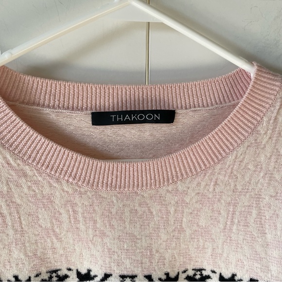 Thakoon Pink and Black Mixed Media Wool Sweater Size Large - Picture 4 of 13